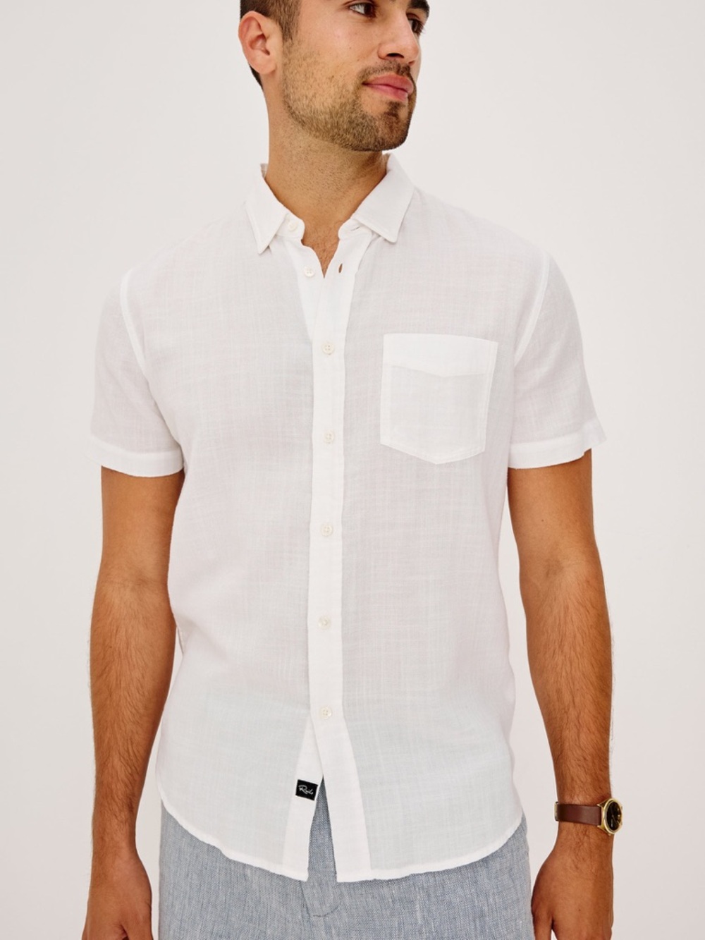 Rails Fairfax White Linen Cotton Short Sleeve Button Shirt Mens L